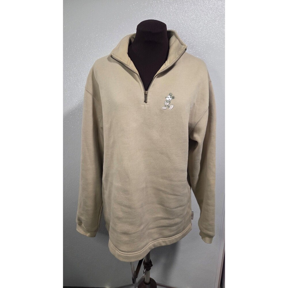 Mickey Mouse Quarter Zip Sweatshirt Pullover Beige Walt Disney World Small